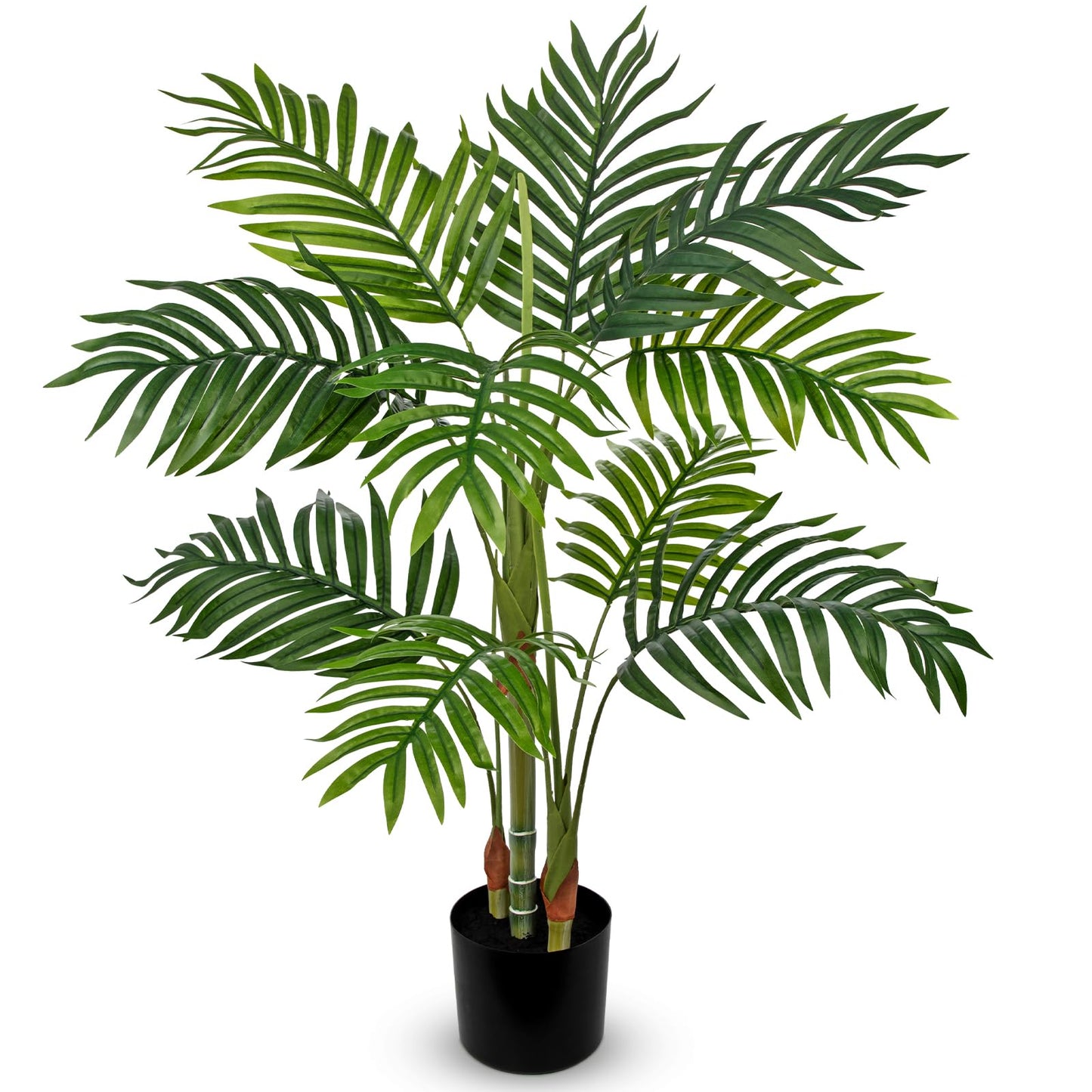 Hollyone Fake Palm Tree Decor 3FT with Planter Artificial Palm Tree Faux Tropical Areca Floor Plant in Pot with 3 Textured Trunks Silk Plant for Home Garden Outdoor Indoor Office Decor
