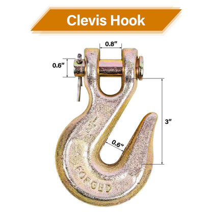 Lechansen 1/2'' G80 Chain Grab Hook Heavy Duty, 4 Pack Grade 80 Clevis Grab Hooks, 1/2" G80 Tow Hooks Zinc Plating, 12,000 Lbs Working Load Limit, Transport Chains Hook, Trailer Trucks Hook