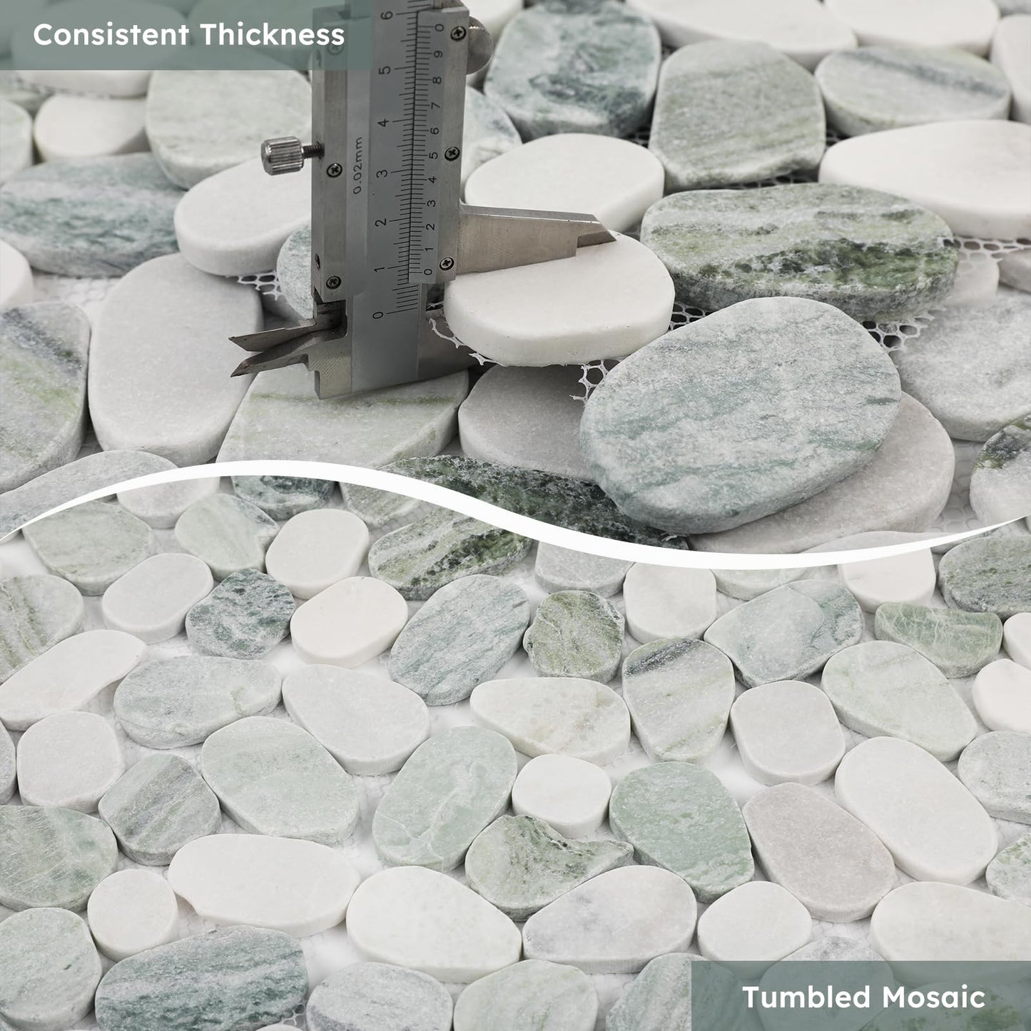 Diflart Natural Pebble Stone Tile for Shower Floor, Emerald Green Oval, 4 Sheets, Sliced Pebble Mosaic Backsplash for Kitchen Bathroom Floor and Wall Tile
