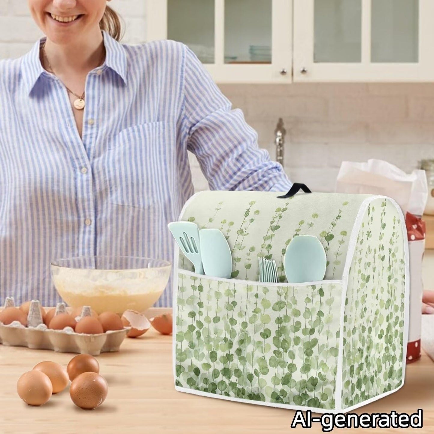 HUISEFOR Green Leaf Stand Mixer Cover Dust Protective Fresh Stand Mixer Covers For Kitchen Aid 4.5-5 Quart Mixers Dustproof Cloth Cover for Small Appliance Protector Kitchen Decoration