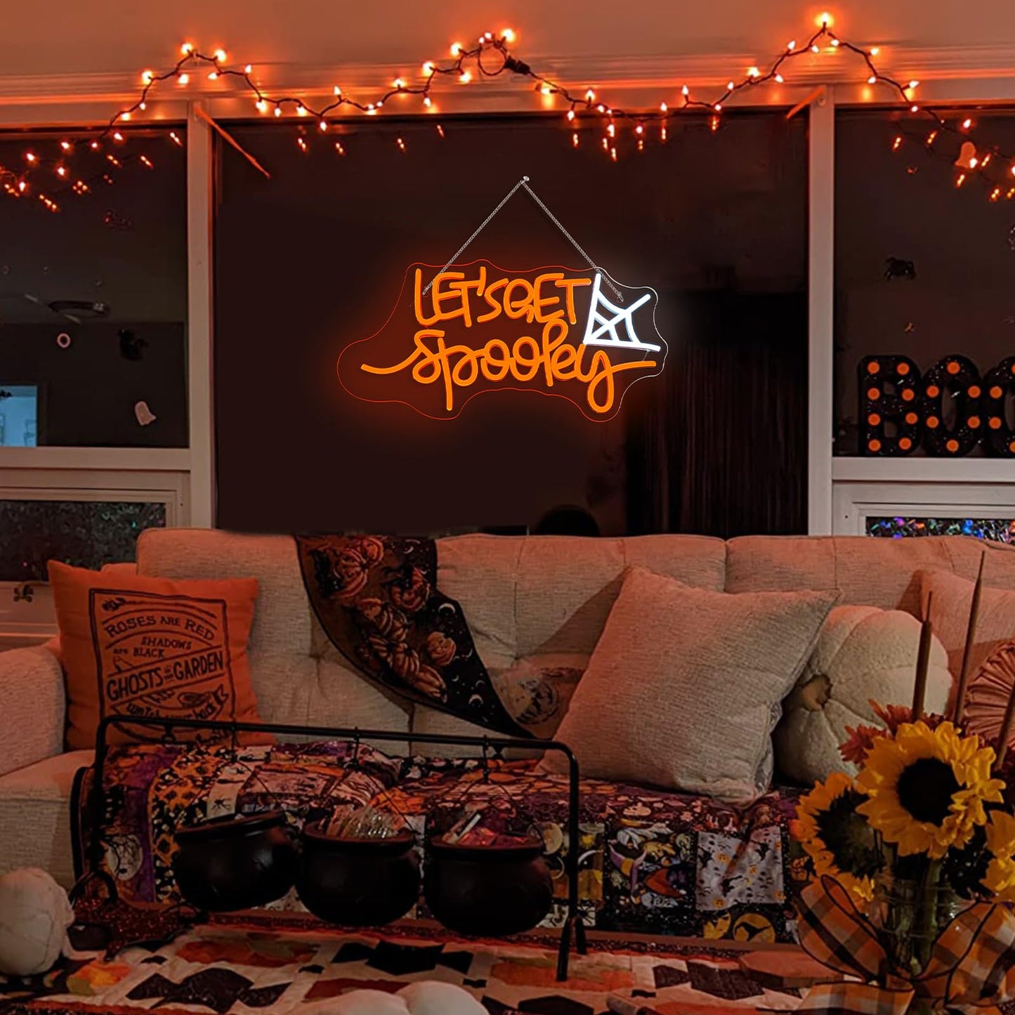 Let's Get Spooky Neon Sign - Halloween Neon Signs for Wall Decor Halloween Neon Light USB Light Up Sign for Halloween Party Decoration,Halloween Decor,Bedroom,Living room,Windows