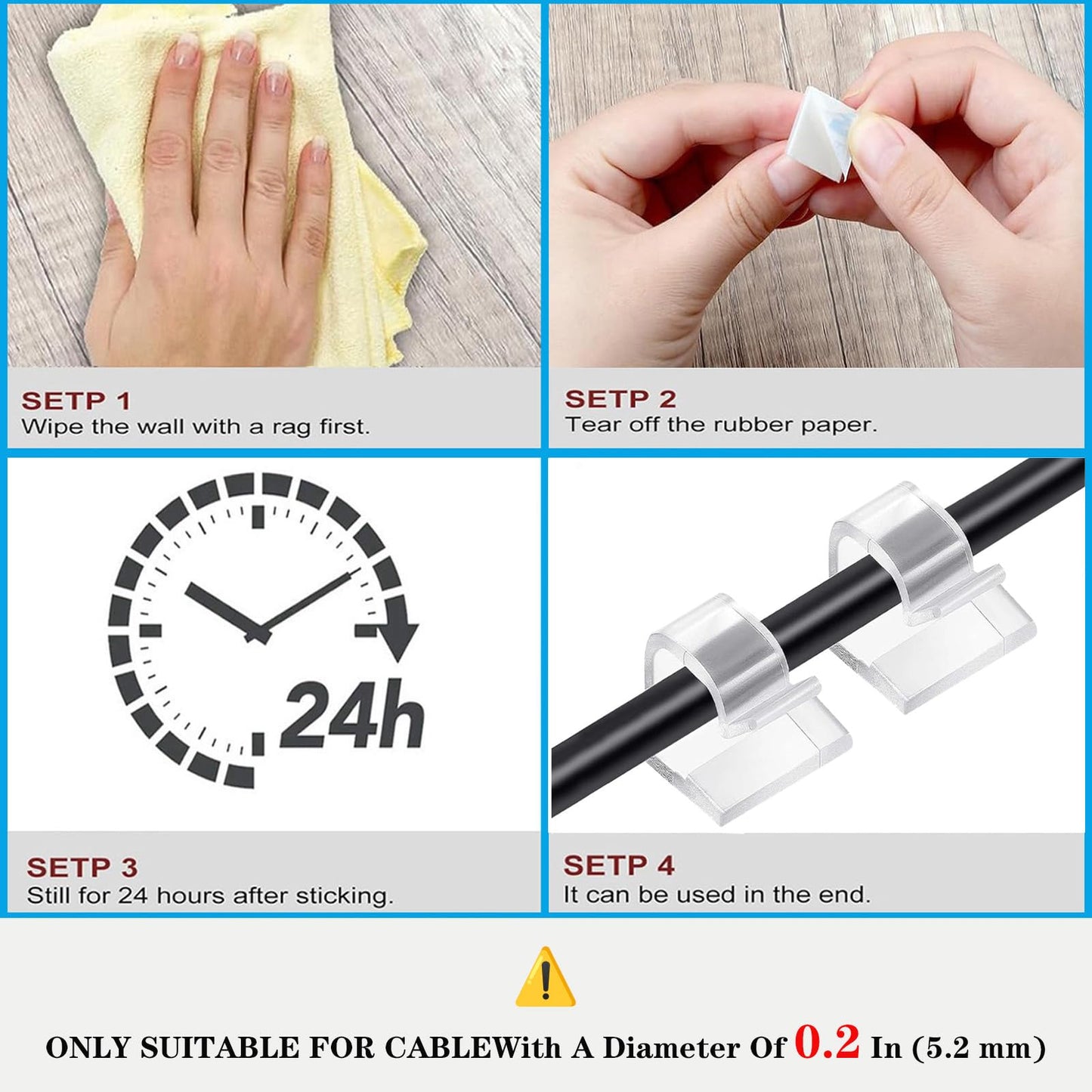 SZFUDIGO Cable Clips，50PCS Electrical Cord Management Adhesive Cable Wire Clip Wire Clips Wall，Used for Cars, Offices, and Homes Cable Clips Cord Organizer (Transparent)