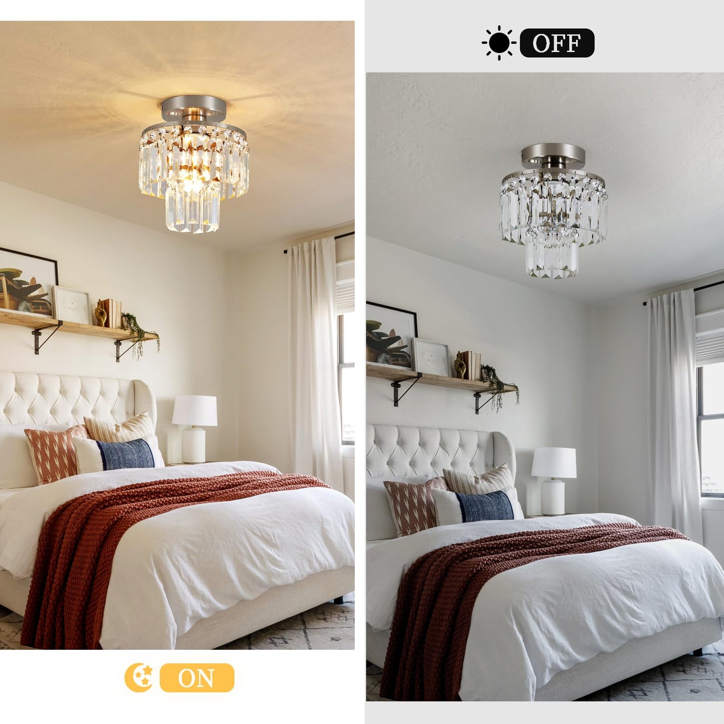 XPEHK Crystal Ceiling Chandelier,Mini Chandelier Light Fixture with K9 Crystals,Brushed Nickel Finish for Living Room Entryway Bedroom Laundry Room,1-Light E26 Base