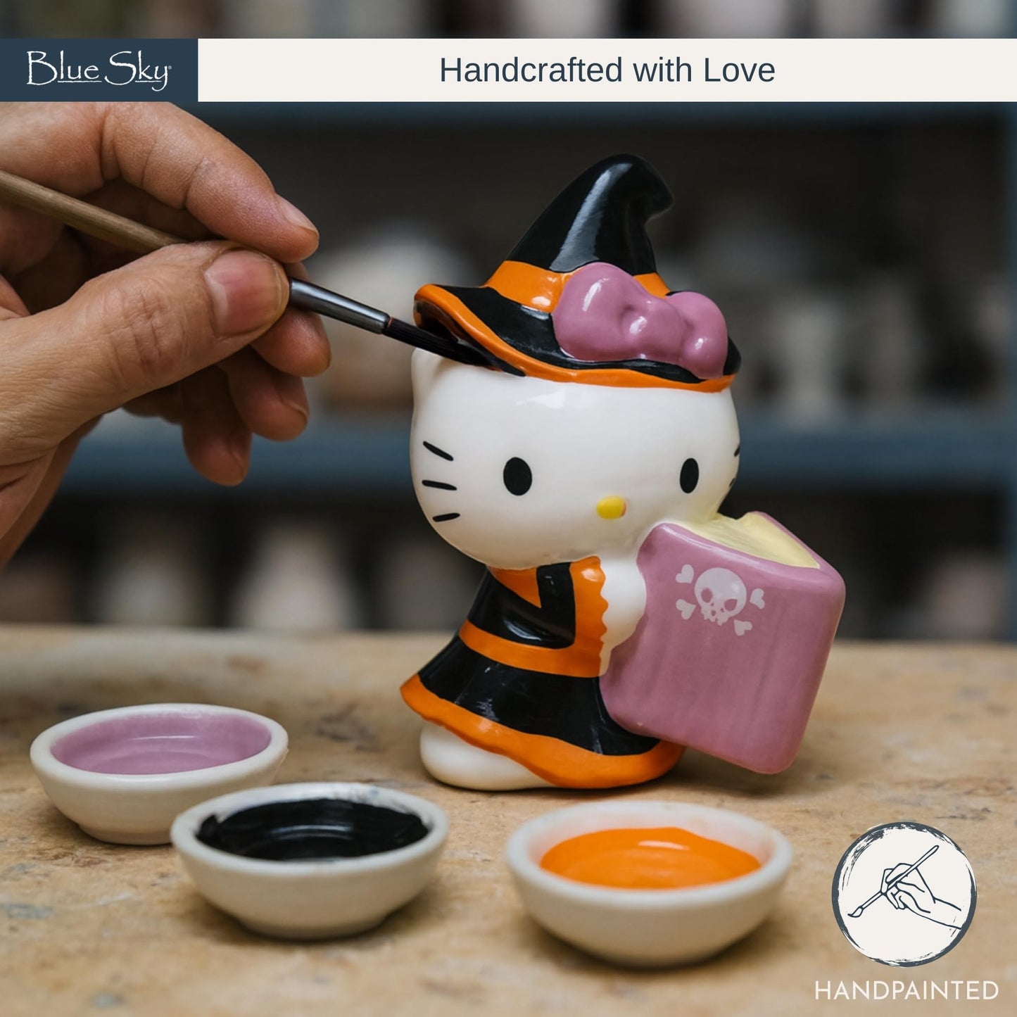 Blue Sky Clayworks Hello Kitty Spooky Library Salt & Pepper Shaker Set, Ceramic, 6" L x 3" W x 4" H, Witchy Bookish Duo