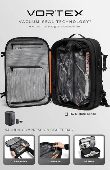 BlackVoyage Vortex Vacuum Seal Travel Backpack 60L Expandable Air Compression System Water Resistant TSA Lock Carry-On Suitcase Luggage Gray AERO - Vacuum Pump Included