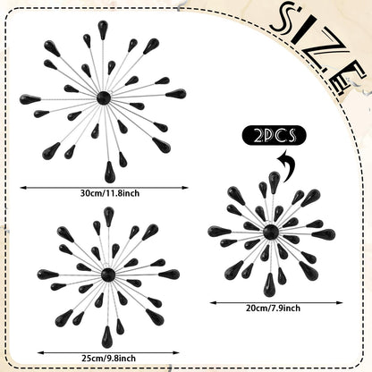 Hicarer 4 Pcs Starburst Wall Decor Bling Wall Art Crystal Teardrop 3D Hanging Rhinestone Radial Metal Artwork Modern Accent Sculptures Decorations for Living Room Home Office Bedroom(Black Diamond)