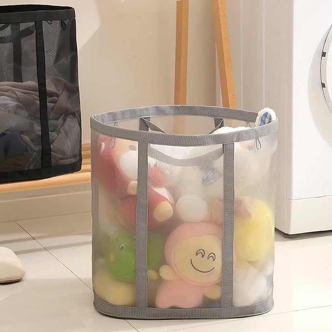 Mesh Bag with Handles, Collapsible Laundry Basket, Foldable Laundry Bag
