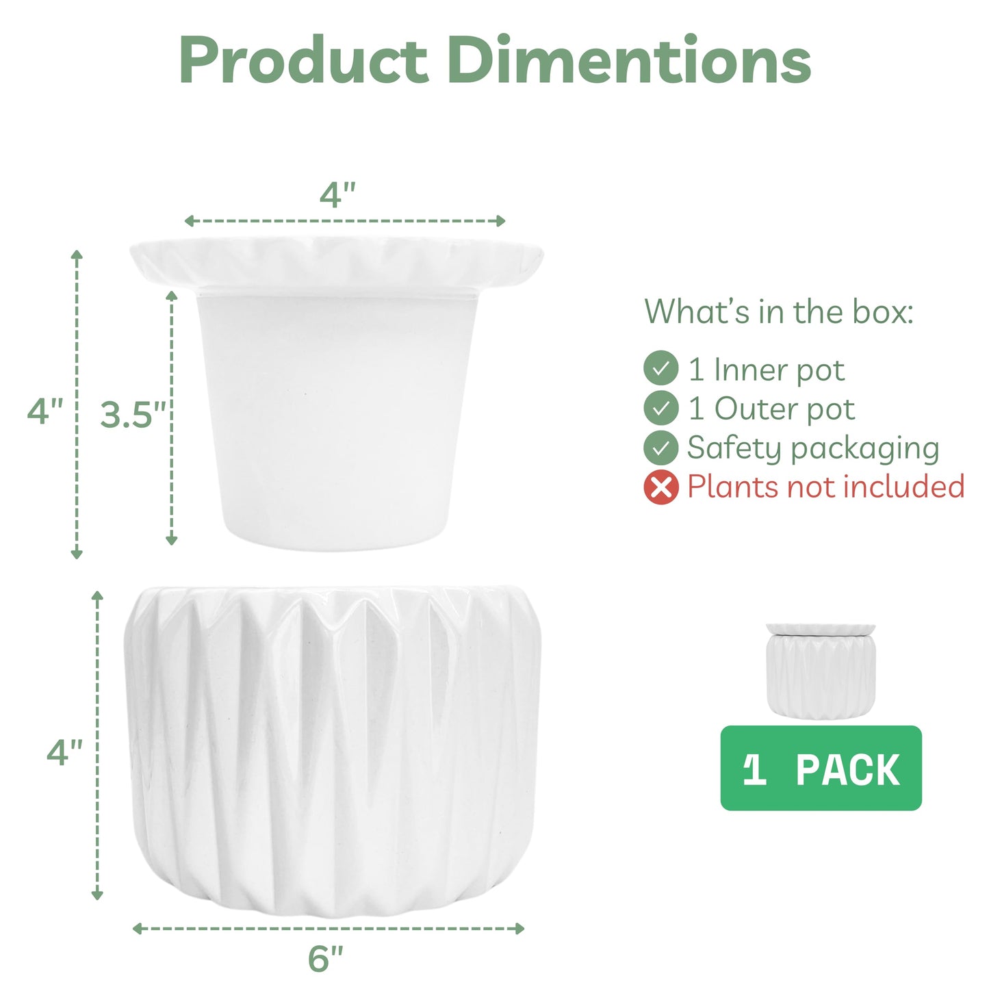 Thriving Thicket 6 Inch African Violet Pots Self Watering, Ceramic Planter with Water Reservoir and Fill Lines, 4 Inch Opening, Indoor Flower Pot, Holds 3 Weeks of Water (1 Pack)