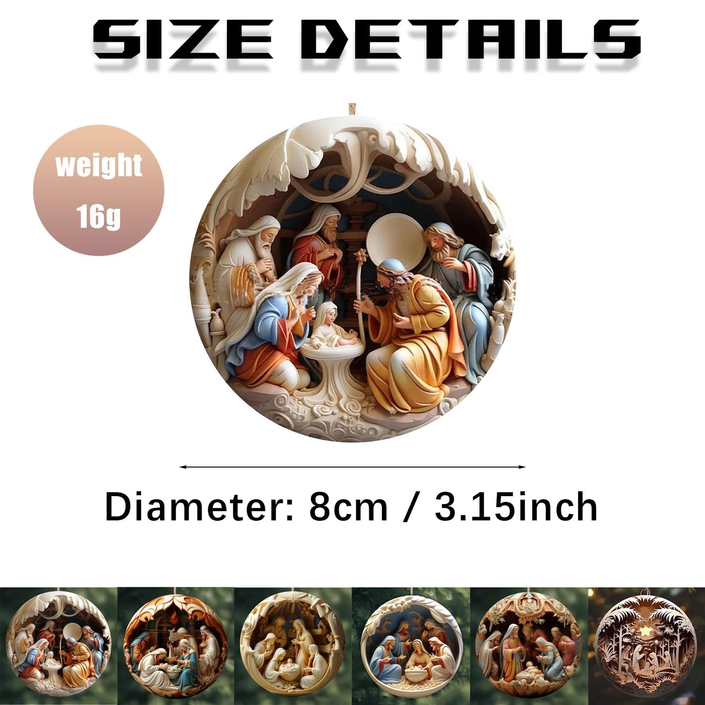 6 Pack Nativity Scene Ornaments - 3.15'' Diameter & Gifts Boxed Keepsake | Christmas Tree Nativity Scene Hanging Ornaments, The Birth of Jesus Decor, Religious Gifts for Christian & Family