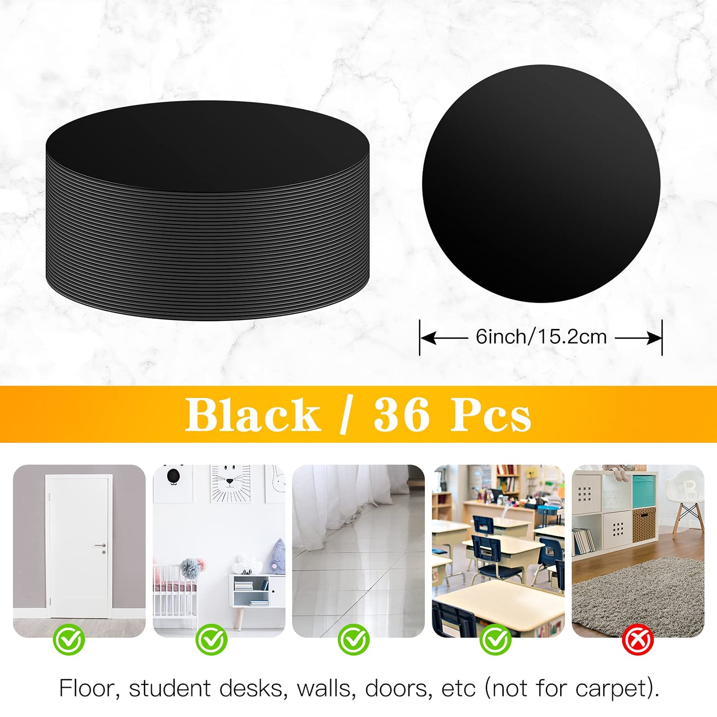 6Inch Vinyl Floor Stickers for Classroom IKAYAS Black Self Adhesive Dots Line Up Spots 36pcs Removable Decals Markers for Preschool and Kindergarten Elementary