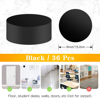 6Inch Vinyl Floor Stickers for Classroom IKAYAS Black Self Adhesive Dots Line Up Spots 36pcs Removable Decals Markers for Preschool and Kindergarten Elementary