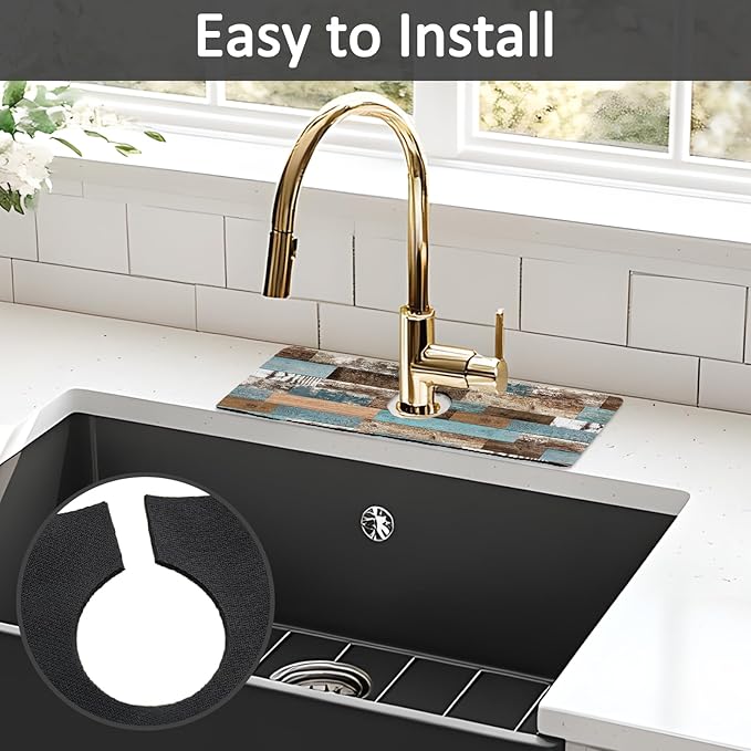 2PCS 15" X 5.5" Kitchen Sink Splash Guard Faucet Mat Wood Grain Super Absorbent