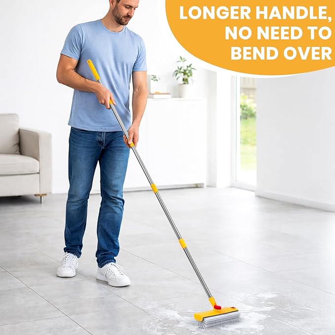 64in Floor Scrub Brush with Long Handle, 3 in 1 Hard Bristle Cleaning Brush