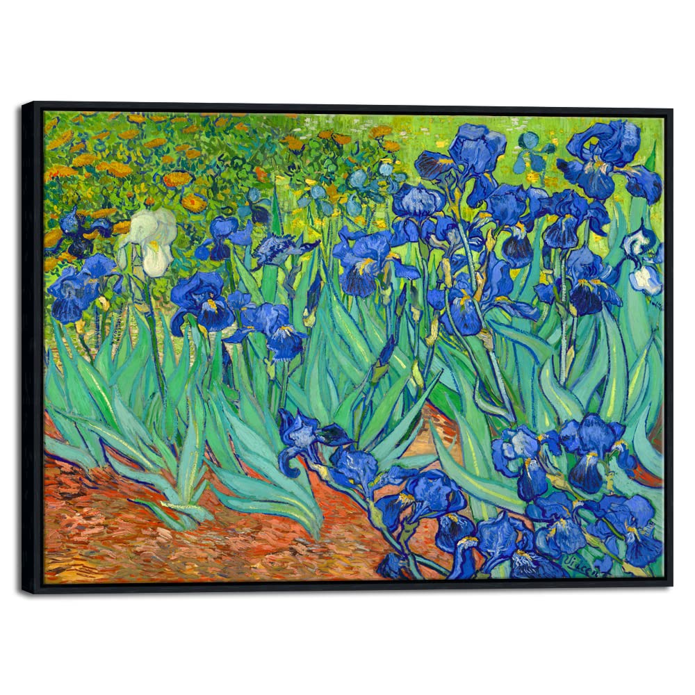 Wieco Art Irises Modern Stretched and Framed Floral Giclee Canvas Print By Van Gogh Famous Flowers Oil Paintings Reproduction Artwork Pictures on Canvas Wall Art for Bedroom Home Decorations