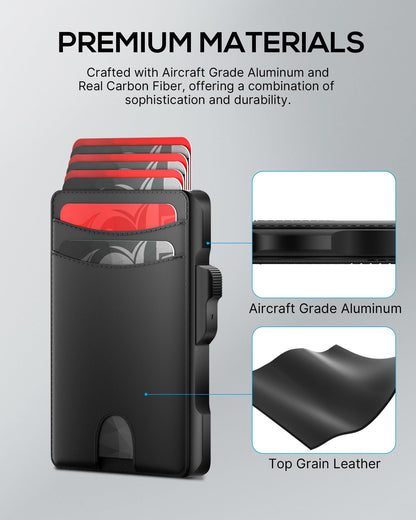 Taykos Minimalist Mens Wallet Card Holder: Pop Up Card Case, Genuine Leather, Smart, RFID Blocking, Slim, Thin, Front Pocket, Gift Box - 9-12 Card Capacitiy, Cash Pocket (Black)