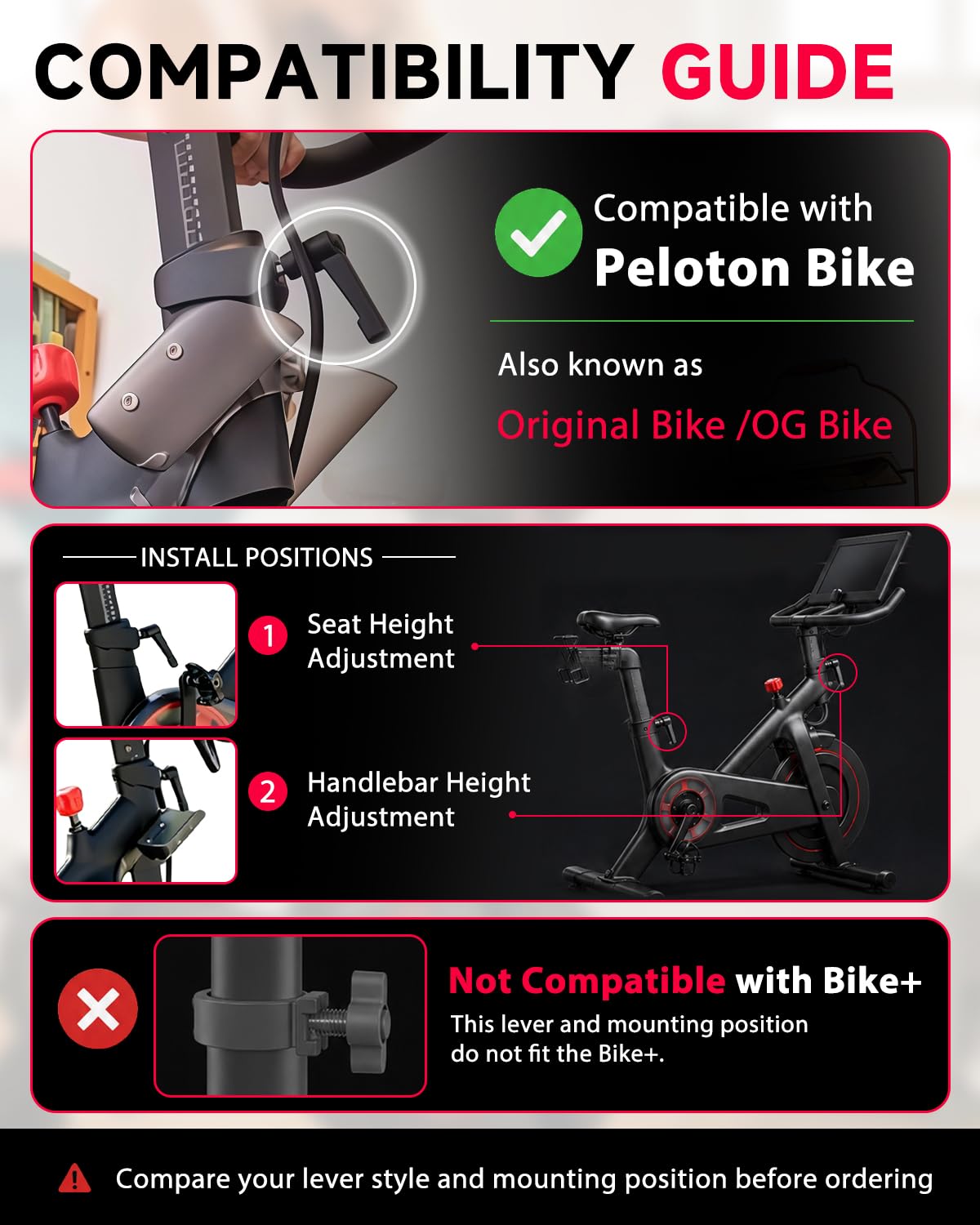 TCVG Alloy L-Handle Adjustment Lever Compatible with Peloton Bike Seat and Handlebar Height Adjustment, Exercise Bike Accessory