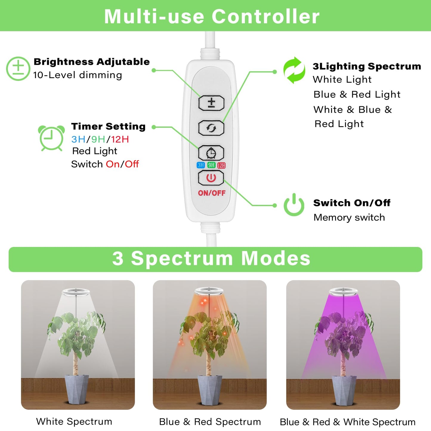 WEEAEEW Grow Light for Indoor Plants with Tripod Stand, Full Spectrum Plant Lamp 61" Tall Halo Grow Lights for Plant with Automatic Timer, 72 LEDs Plant Light Height and Brightness Adjustable