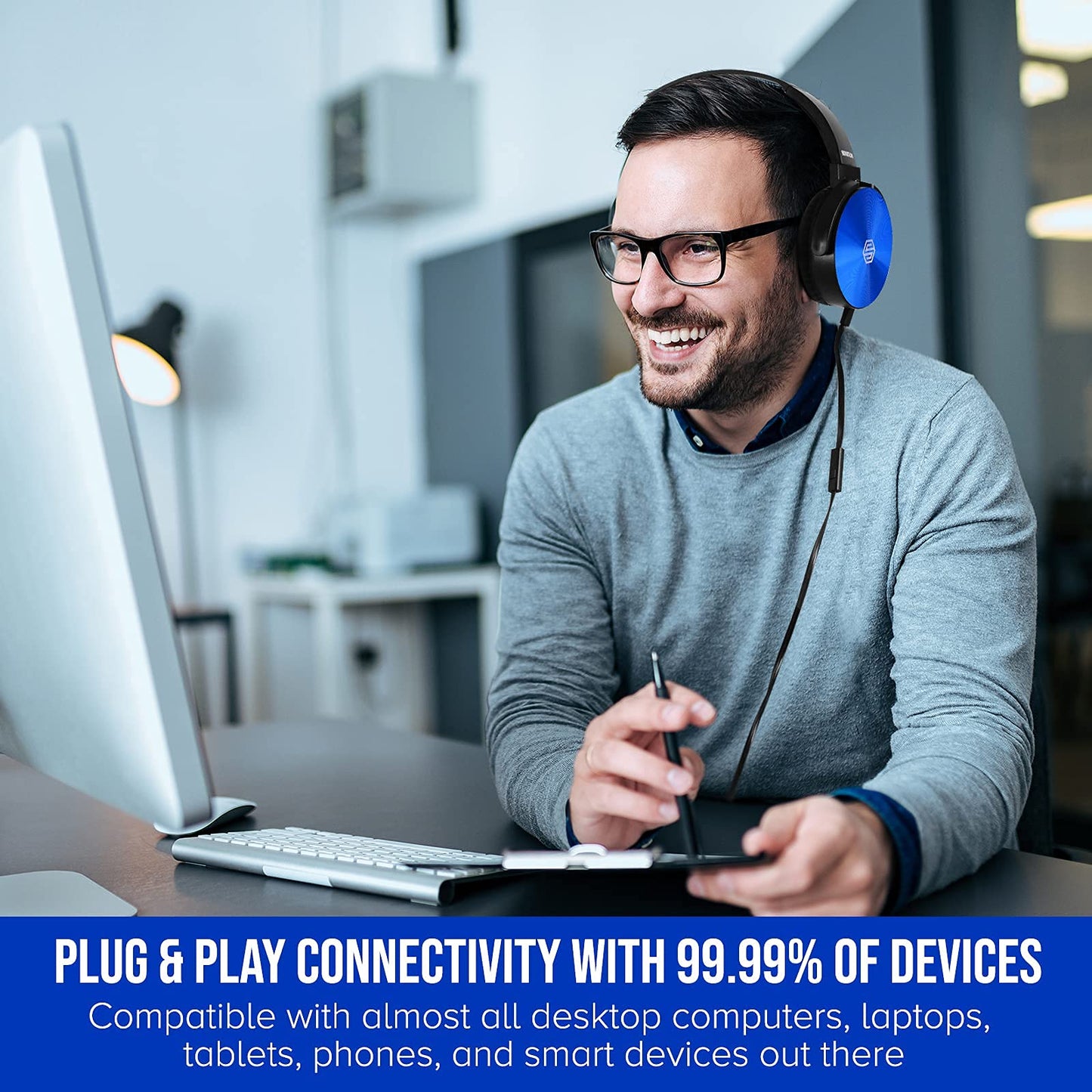 Premium Classroom Headphone with Microphone (5 Pack) - Kids Wired Earphones with Mic for School Students K-12 & Teachers, Soft Swivel On Ear Pads- Perfect for E-Learning, Meetings, Calls -(Colorful)