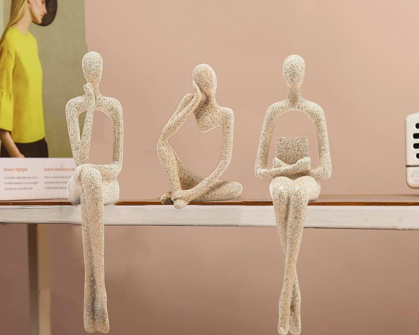 Gold Home Decor Thinker Statue Accents, Set of 3 Thinker Sculptures Office Decor Modern Abstract Resin Decoration on Shelf Table Desk for Living Room Office Bedroom Bookshelf Decor (Large)