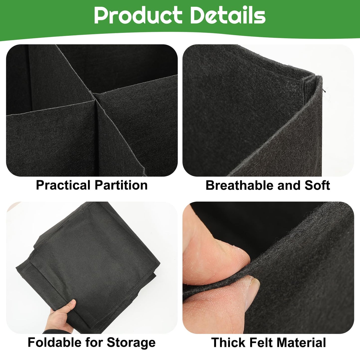 Hlimior 58 Gallon Fabric Raised Garden Bed, 4x1x1ft Large Garden Grow Bag Outdoor 8 Grids Planter Box Felt Planting Container for Growing Tomatoes Potatoes Plants Flowers, Black(1, Medium)