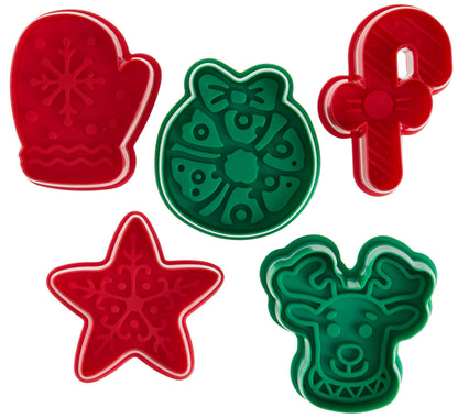 R&M Christmas Pastry & Cookie Stamper Set, Mitten, Wreath, Snowflake, Reindeer, Star, Candy cane. 2.75 Inches