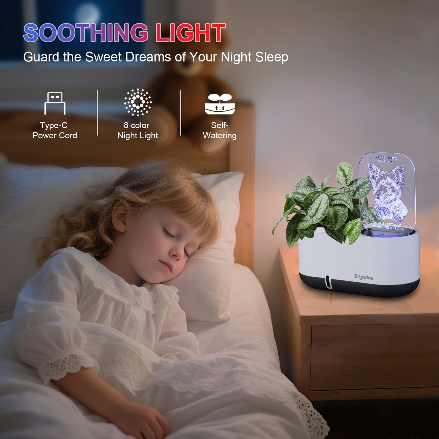 DRYADES Self-Watering Plant Pot with LED Note Board & 7 Colors Pen, Led Acrylic Message Board with Plant Pot,Dog Board Night Light with Planting Pot for Mother's Day/Thanksgiving/Gifts(No Plant&Seed)