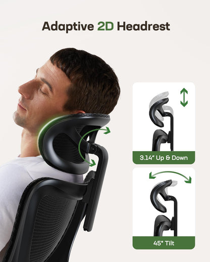 Marsail Ergonomic Mesh Office Chair High Back Home Office Desk Chair with Adaptive Lumbar Support, 2D Headrest, 3D Flip-Up Armrests, Height Adjustable and Rocking Tilt for Home Office and Gaming