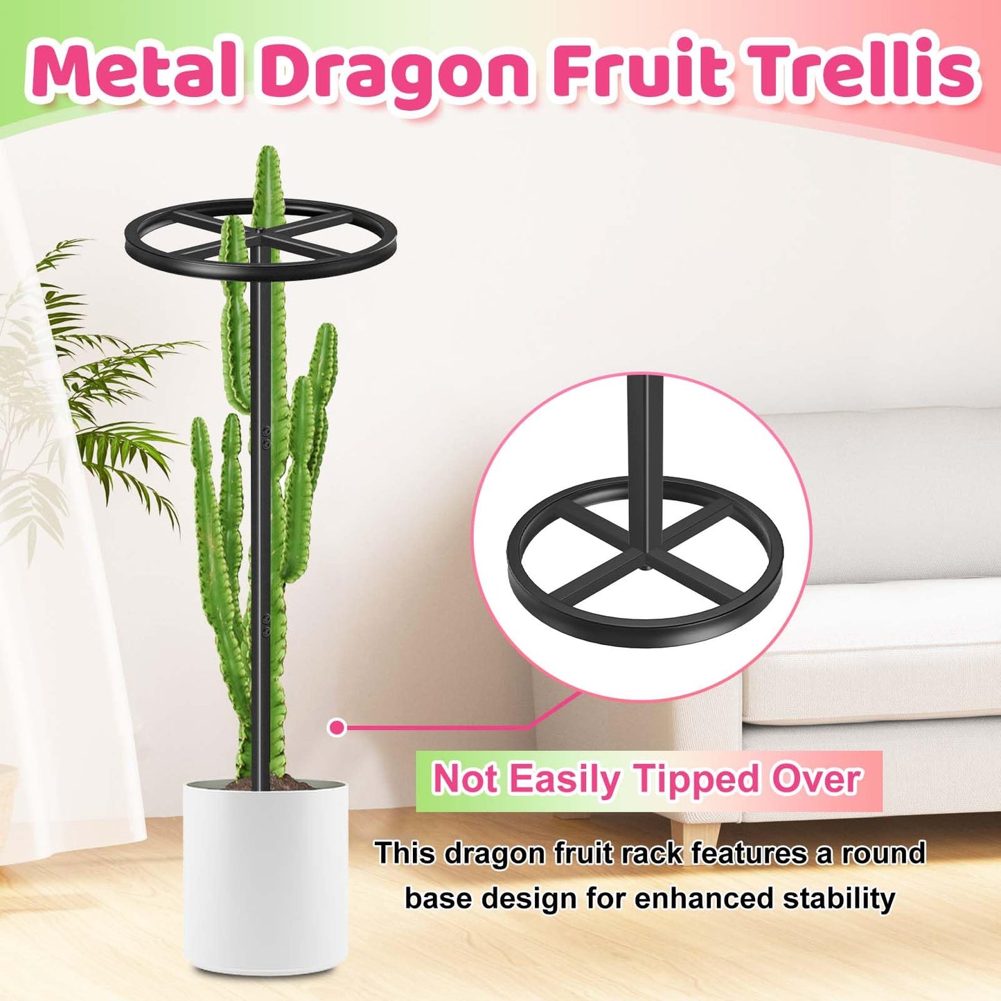 ODSNANIE Metal Dragon Fruit Trellis, Adjustable Durable Dragon Fruit Plant Trellis Vertical Indoor Support Frame for Climbing Plants Trees Cactus Garden Outdoor Potted Support,1 Pcs