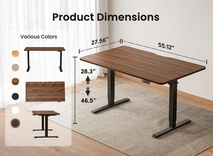 BANTI 55 × 28 Inches Standing Desk, Ergonomic, Electric Height Adjustable, Sit and Stand Up, Computer Desk with a Deeper Desktop, Black Frame/Black Walnut Top