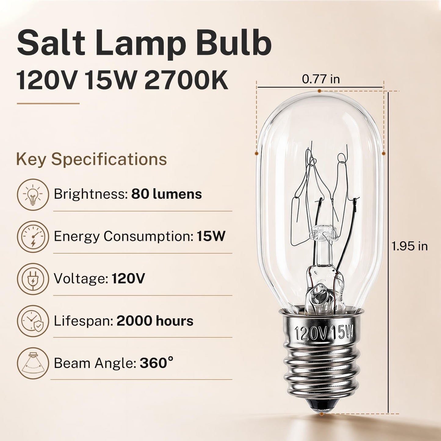 FRIGESWIFT Salt Lamp Bulb 15W, E12 T20 Candelabra Base Bulb for Himalayan Salt Lamps, Wax Warmers, Night Lights & Bathroom Lights, 120V 2700K Clear Glass - Pack of 14