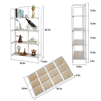 Crofy No Assembly Folding Bookshelf for Living Room, 4 Tier White Collapsible Book Shelf for Home Office, Portable Bookcase Storage Organizer
