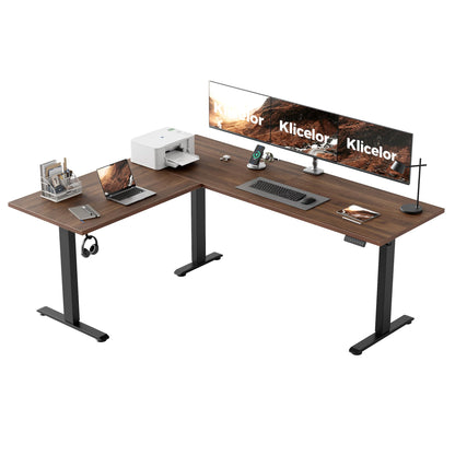 Klicelor L Shaped Standing Desk 73 x 60 Inch, Electric Height Adjustable Corner Desk for Home Office Workstation, Ergonomic Sit Stand Computer Table with Memory Controller, Dark Walnut
