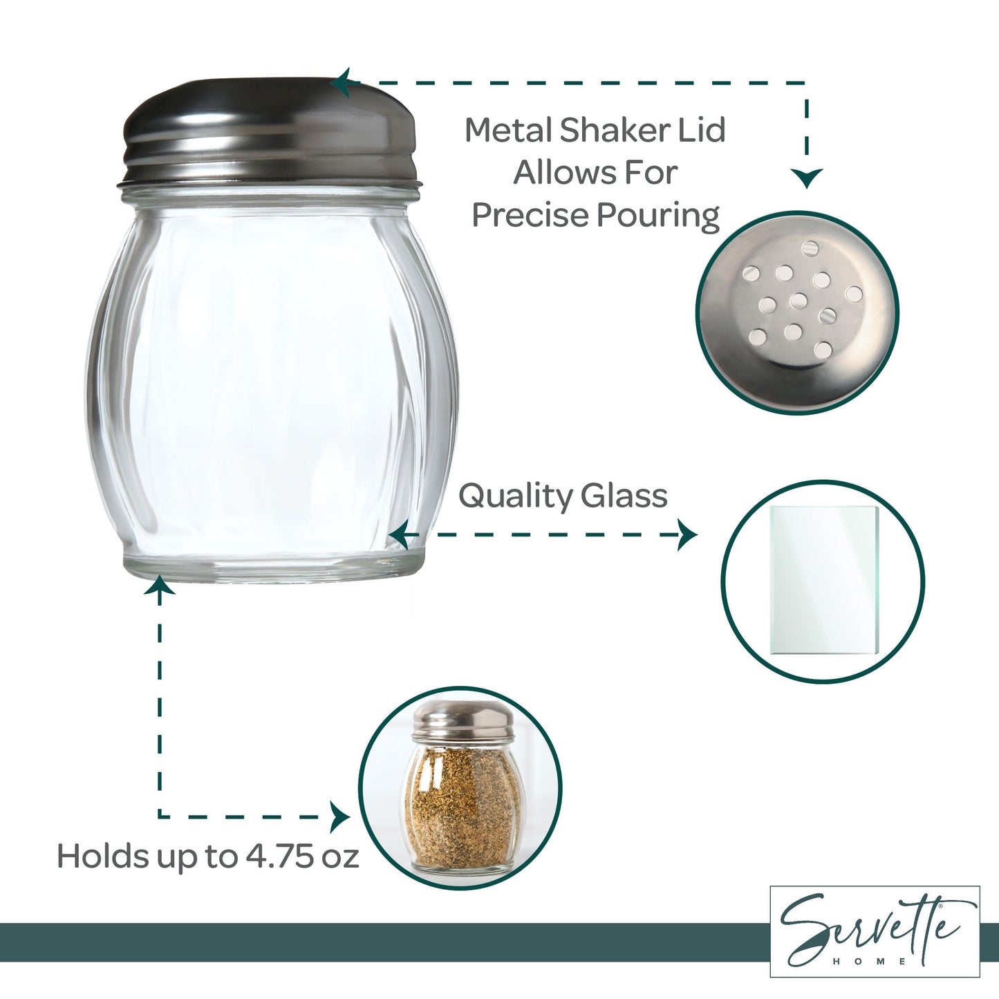 Servette Home 4.75 Ounce Round Glass Spice Jar with Metal Shaker Lid (Set of 3)