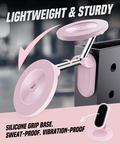 GolbinBox Magnetic Gym Phone Holder for MagSafe, All Metal Dual-Magnet Mount for iPhone and Android, 360° Adjustable Tri-Axis, Gym Essentials for Bodybuilder Men Women Recording Fitness Exercise, Pink