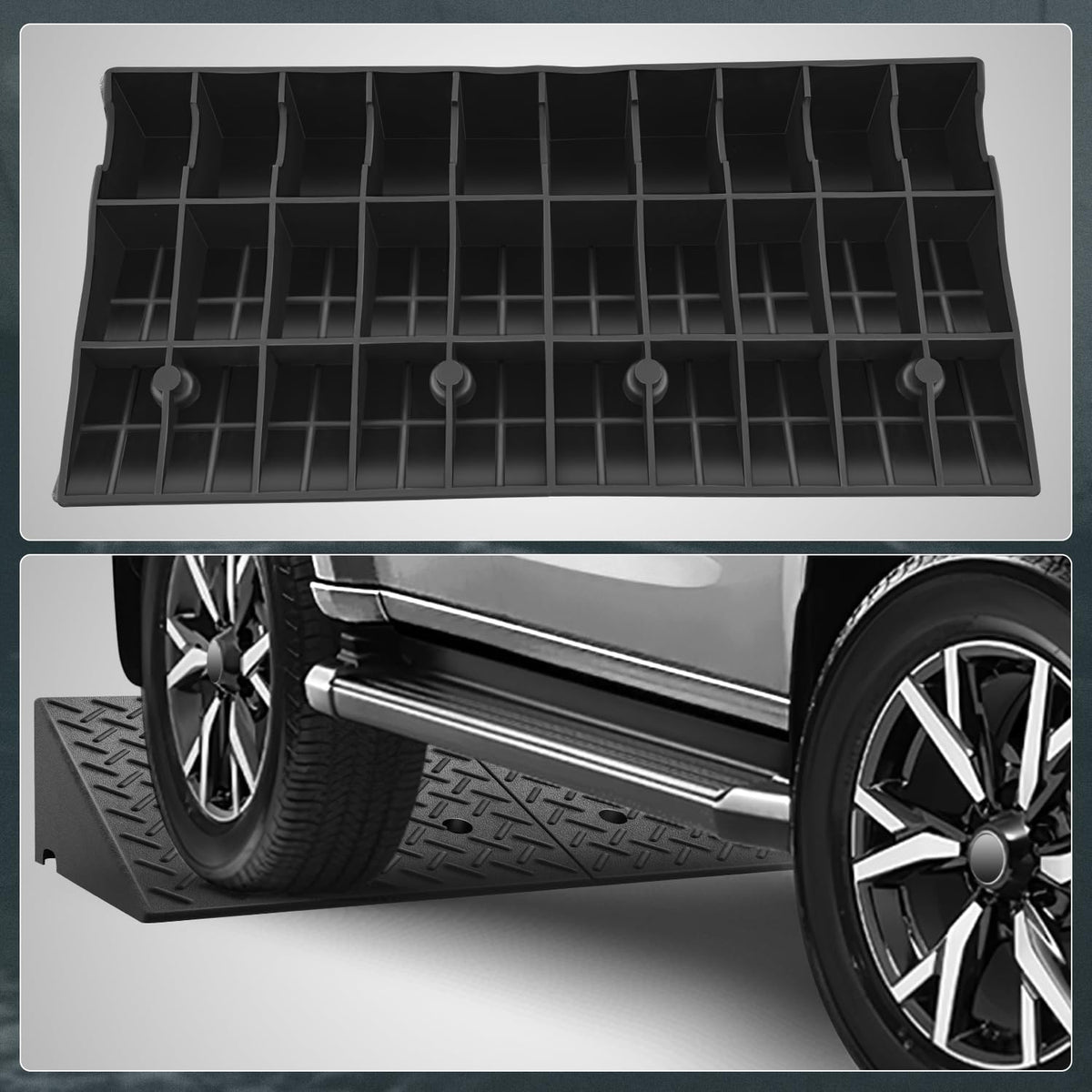 CAAP DRIVEN 2pcs 7.9 in. Rise 38.5" L x 19.6" W Heavy-Duty Rubber Arrow Curb Ramps, Bridge Ramp for Driveway, Wheelchair, Cars CAAP-TOLS-LRAMP-385-CX2