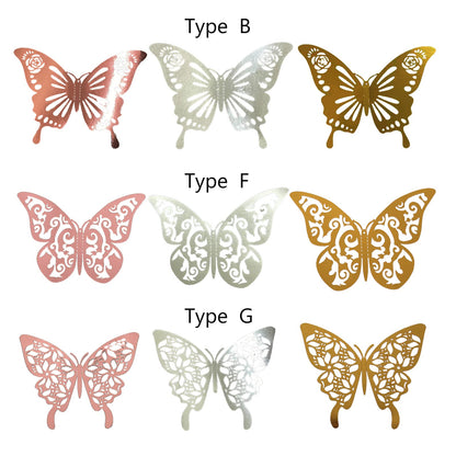 Lefiocky 180 Pcs 3D Butterfly Wall Decor 3 Style Gold Silver Rose Gold Butterflies Sticker Decorations 3 Sizes Removable Wall Decals for Cake Decorating Wedding Birthday Party DIY Cosplay