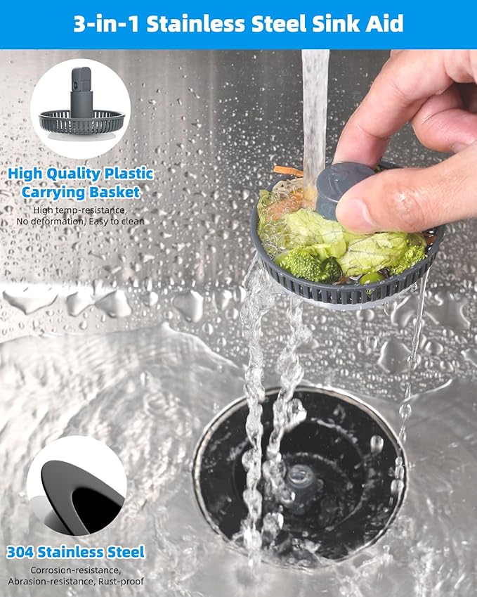 Hibbent 2 Pack 3 in 1 Kitchen Sink Drain Strainer and Stopper Combo, Stainless