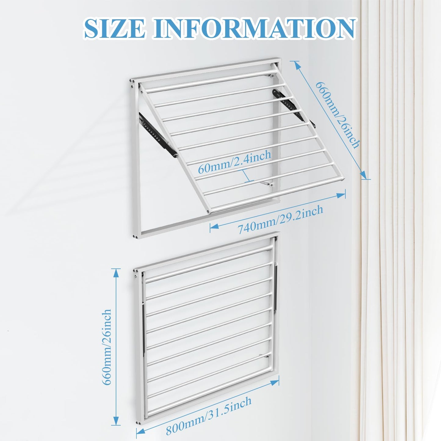 GOOFCXO 2 Pcs Wall Mount Clothes Drying Rack 26 X 31.5 Laundry Room Organizer Laundry Drying Rack Foldable Stainless Steel Drying Rack Clothing Space Saver Laundry Rack for Hanging Clothes Sock Towel