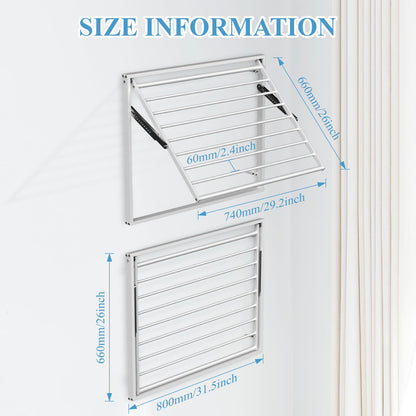 GOOFCXO 2 Pcs Wall Mount Clothes Drying Rack 26 X 31.5 Laundry Room Organizer Laundry Drying Rack Foldable Stainless Steel Drying Rack Clothing Space Saver Laundry Rack for Hanging Clothes Sock Towel