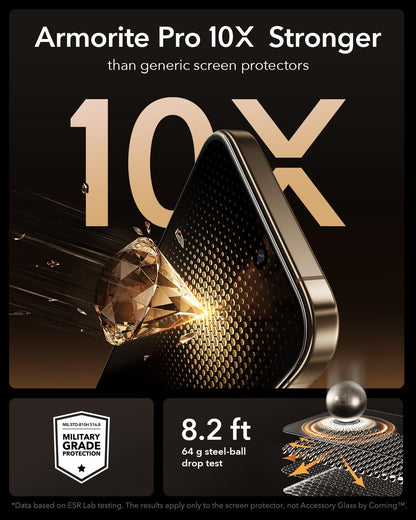 ESR Accessory Glass by Corning™ 3 Pack 9H+ Glass for iPhone 17 Pro Max Screen Protector, Military Grade Shatterproof & Durable with UltraFit Tray