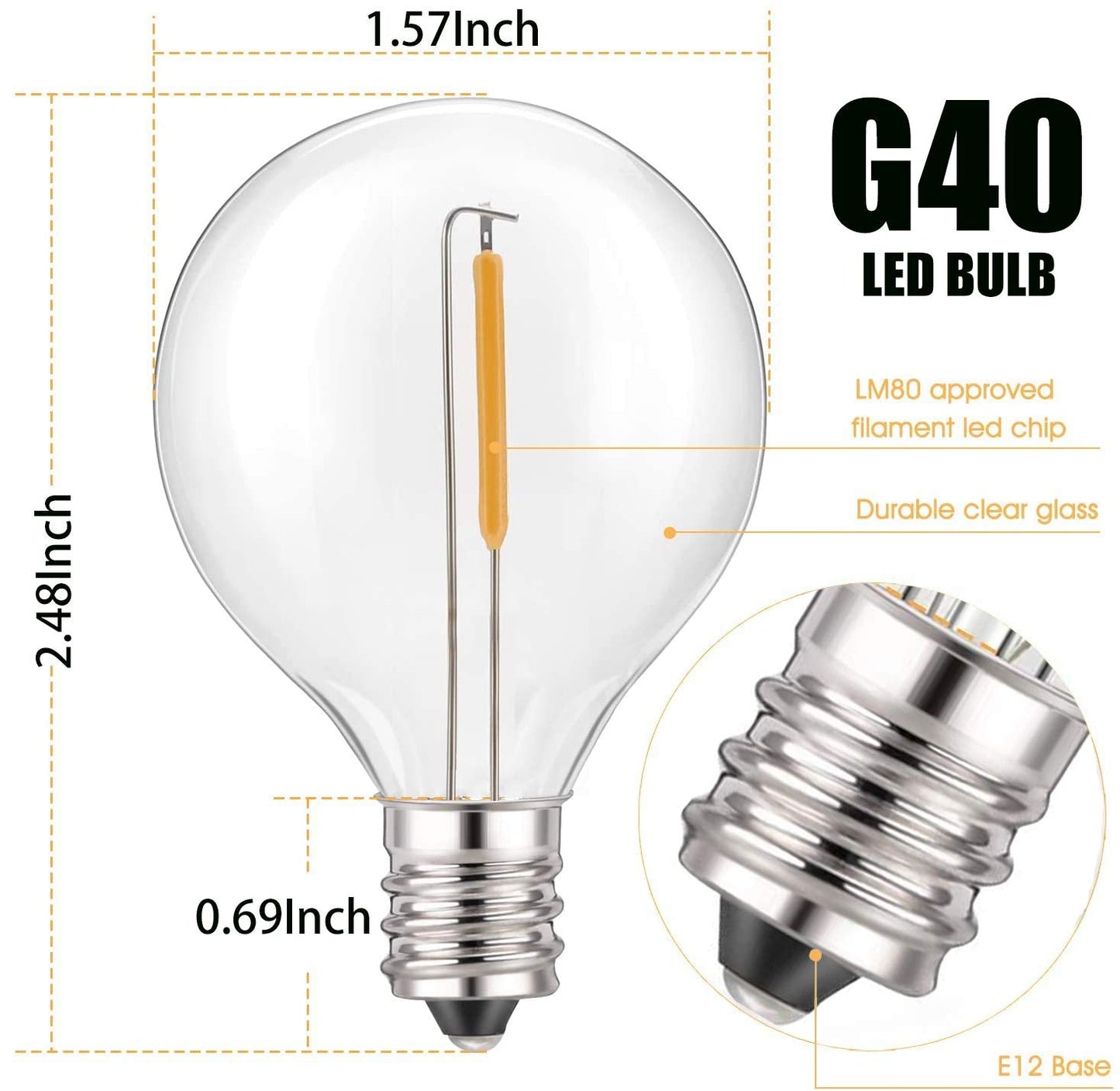 GOOTHY 50Ft LED Outdoor String Lights with 22 G40 LED Shatterproof Globe Bulbs(2 Spare), Connectable Hanging Outdoor Patio Lights for Backyard Garden Porch Party Decorations, White