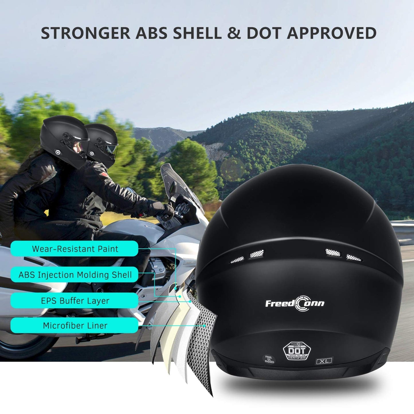 Bluetooth Motorcycle Helmet FreedConn BM12 DOT Full Face Bluetooth Helmets Motorcycle Dual Visor Helmet with Integrated Intercom System/ 2~3 Riders Pair/ 500M/ FM/ MP3/ Voice Dial (Multi-Color, XXL)
