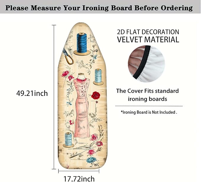 Nuxovilar Vintage Sewing and Floral Pattern Ironing Board Cover, 18×49 inch