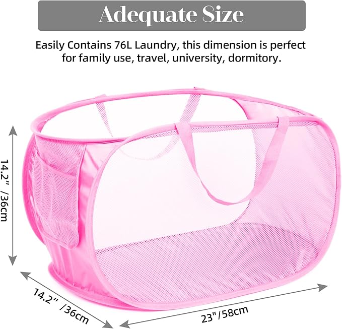 Durable Collapsible Laundry Baskets, Mesh Pop Up Laundry Hamper
