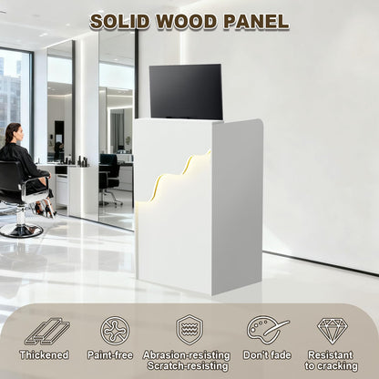 Reception Desk with Counter, Small Modern Front Desk with LED Light and Lockable Drawer, White Reception Table Retail Checkout for Counter for Lobby, Beauty Salon (37.8"L x 23.6"W x 15.7"H)