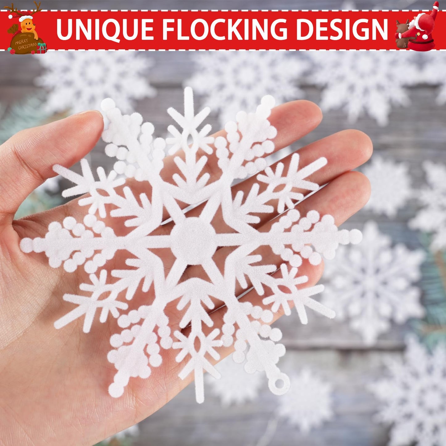 36pcs Velvet Christmas Snowflake Ornaments Hanging Felt Flocked Snow Flakes for Christmas Tree Decorations Winter Wonderland Frozen Birthday Party Holiday Home Decor Craft Snowflakes White