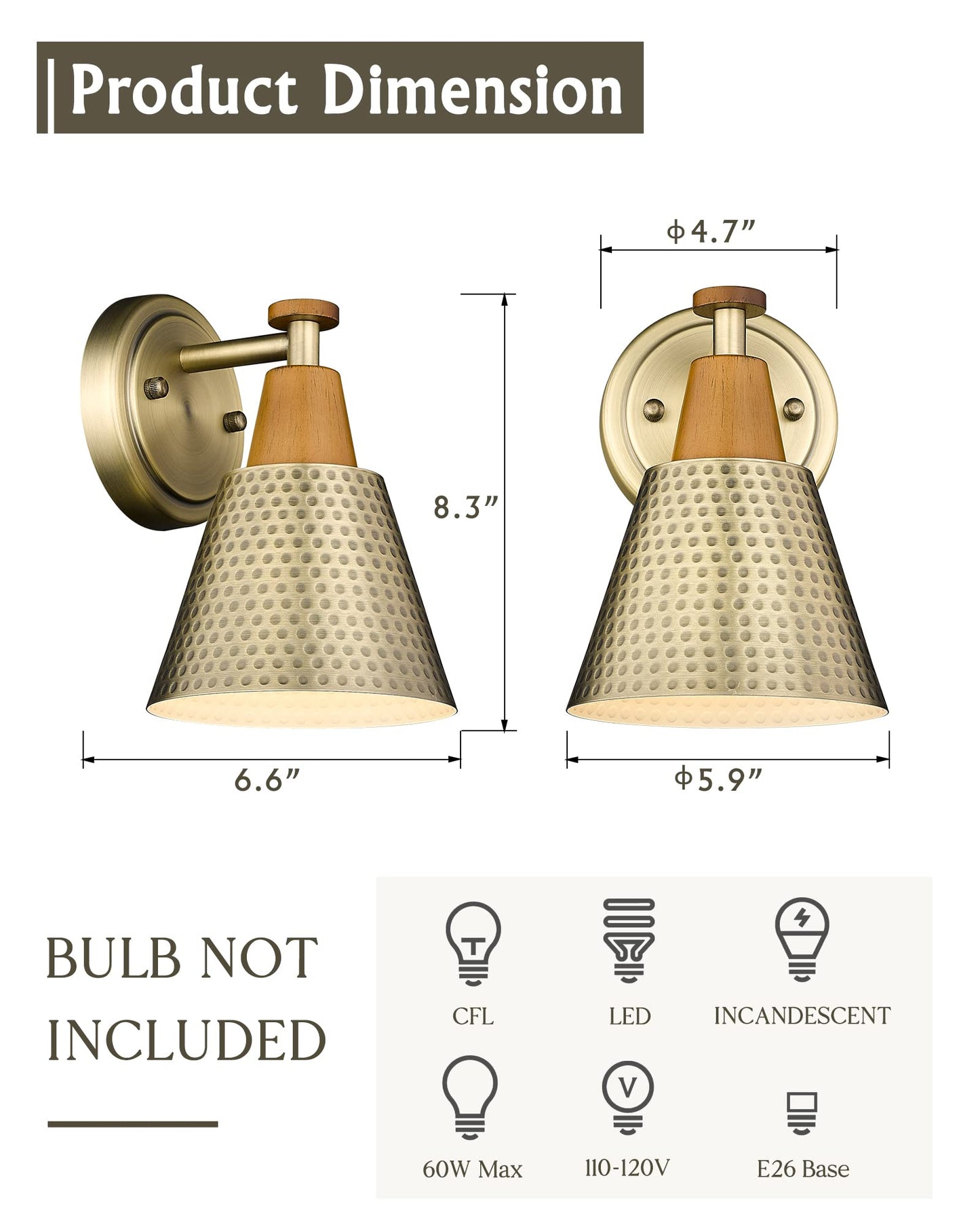 FEMILA 1-Light Vintage Wall Sconces, Antique Brass Industrial Sconces Wall Lighting, Single Bathroom Vanity Light Fixtures Wall Mount Lamp, Hammered Metal Shade,4FG59B BG