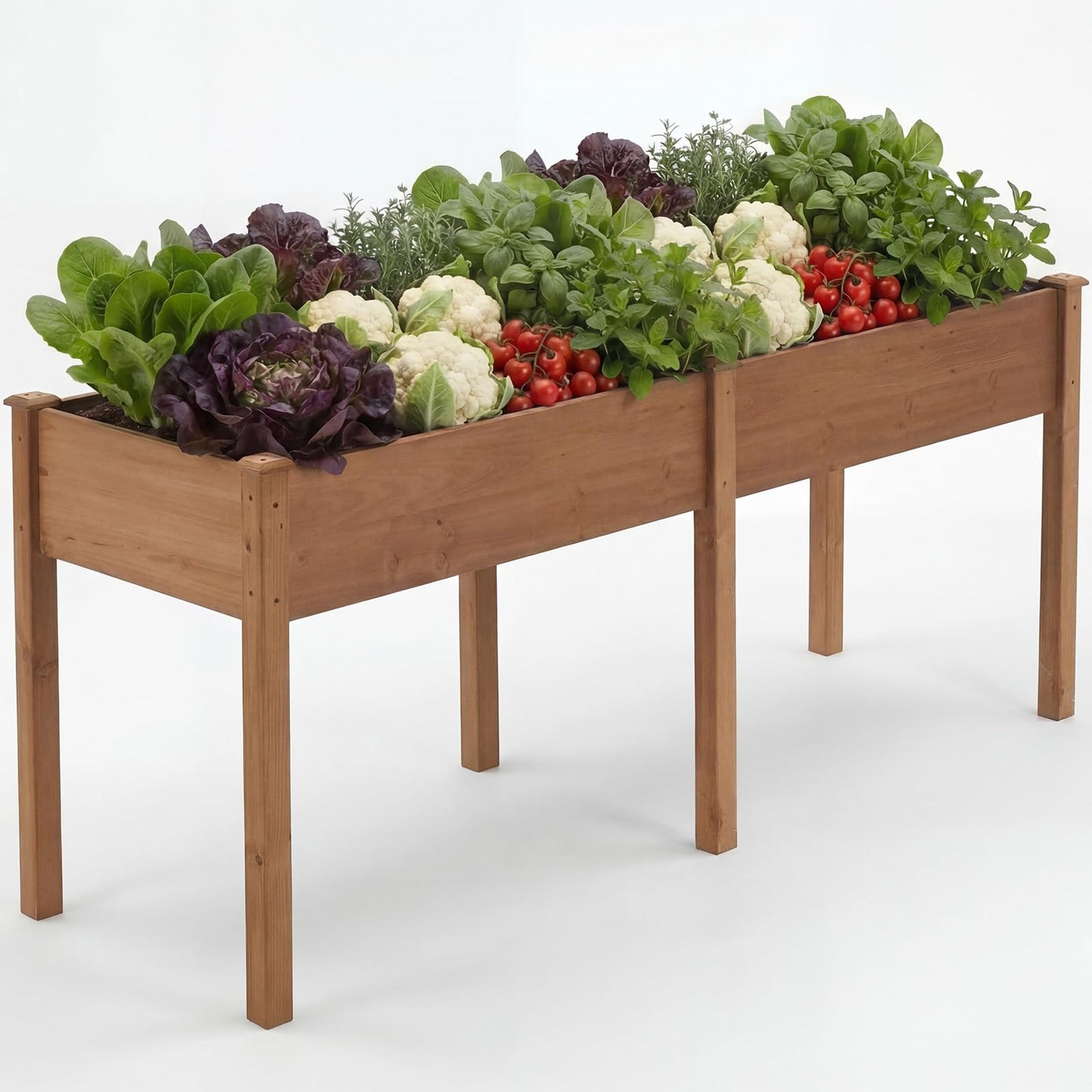 DUMOS Raised Garden Bed with Legs, 72x23x30 Inch Planter Box Outdoor with Liner for Herbs Flowers Vegetables, Elevated Wooden Garden Bed for Patio, Balcony and Backyard, Brown