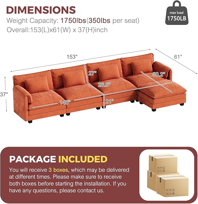 ELUCHANG Oversized 153" Modular Sectional Sofa, Comfy Cloud Couch, L Shaped