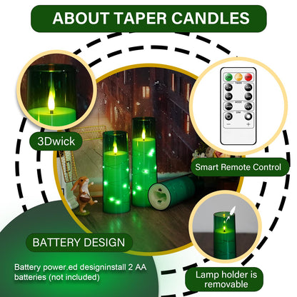 kakoya Flameless LED Candles with Timer 5 Pc Flickering Flameless Candles for Romantic Ambiance and Home Decoration Stable Acrylic Shell,with Embedded Star String，Battery Operated Candles（Green）
